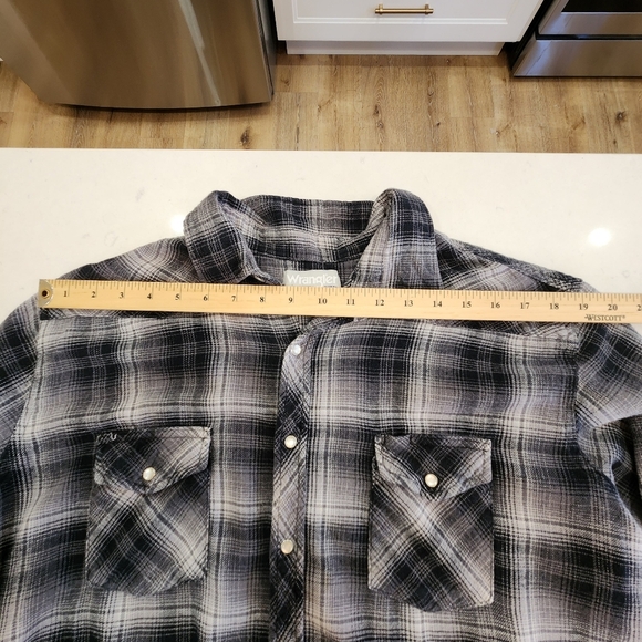 VTG Wrangler Wrancher Mens 2XT Tall Gray Pearl Snap Shirt Flannel Plaid Western - Picture 8 of 11